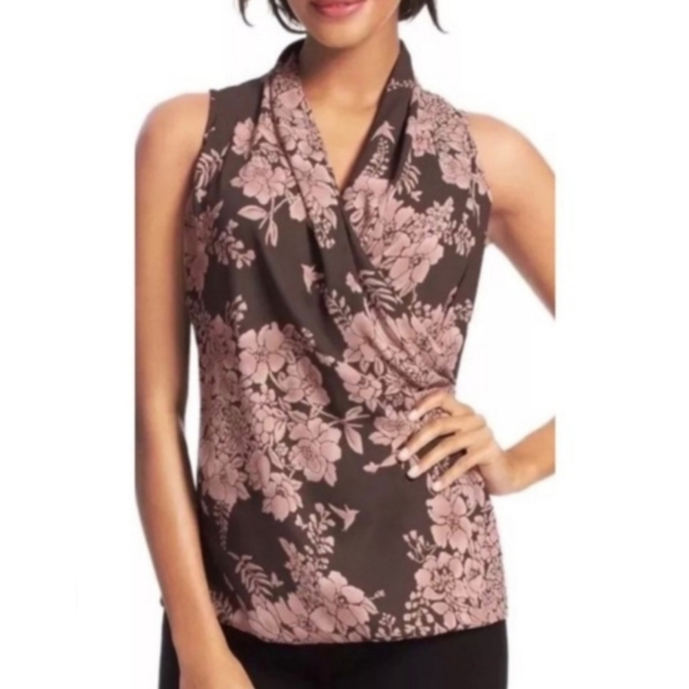 CAbi Floral Faux Wrap Blouse